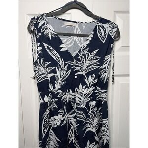 Armand Thiery Floral Sleeveless Button Front Maxi Dress Womens Size L Navy White